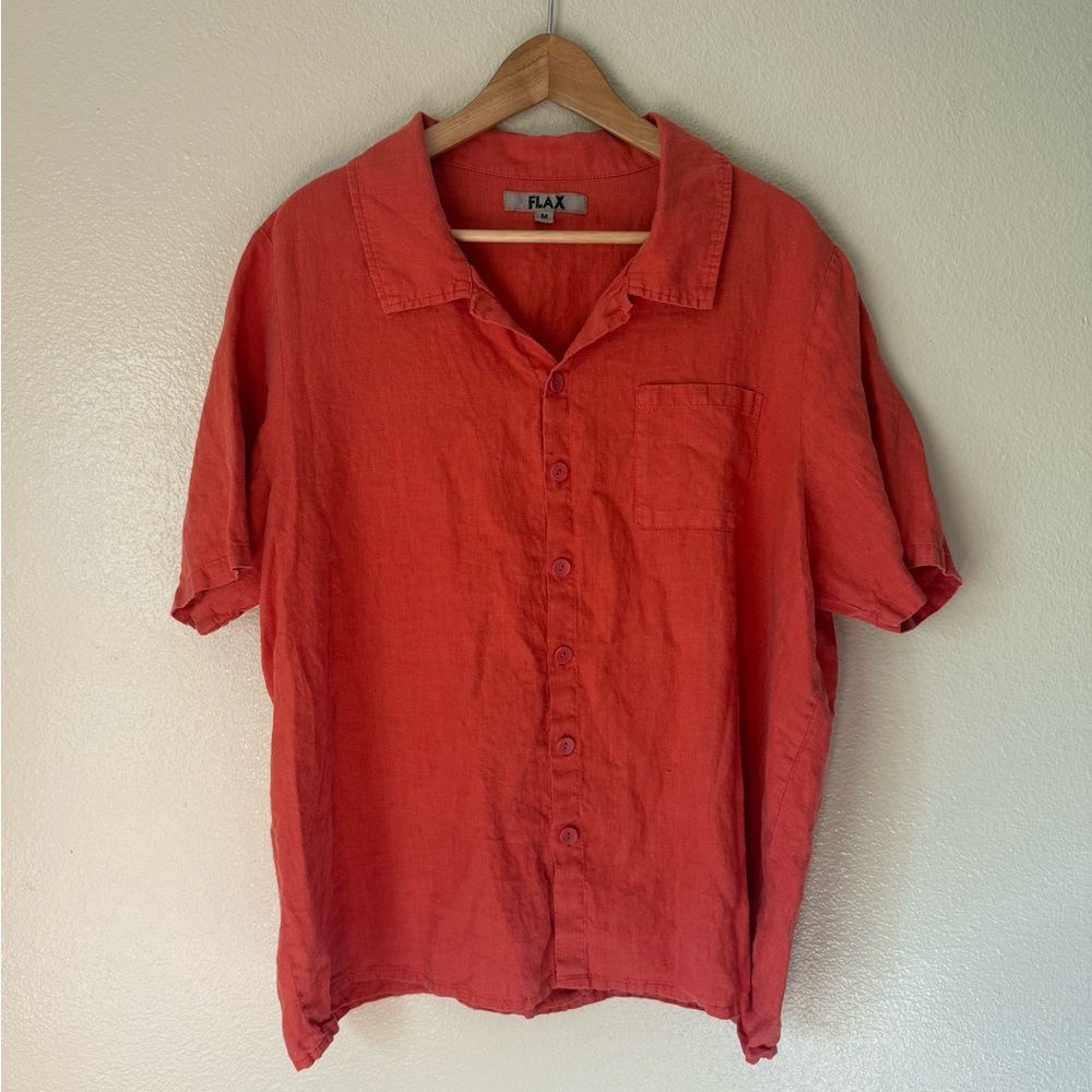 Flax Coral Red Linen Button-Down Shirt